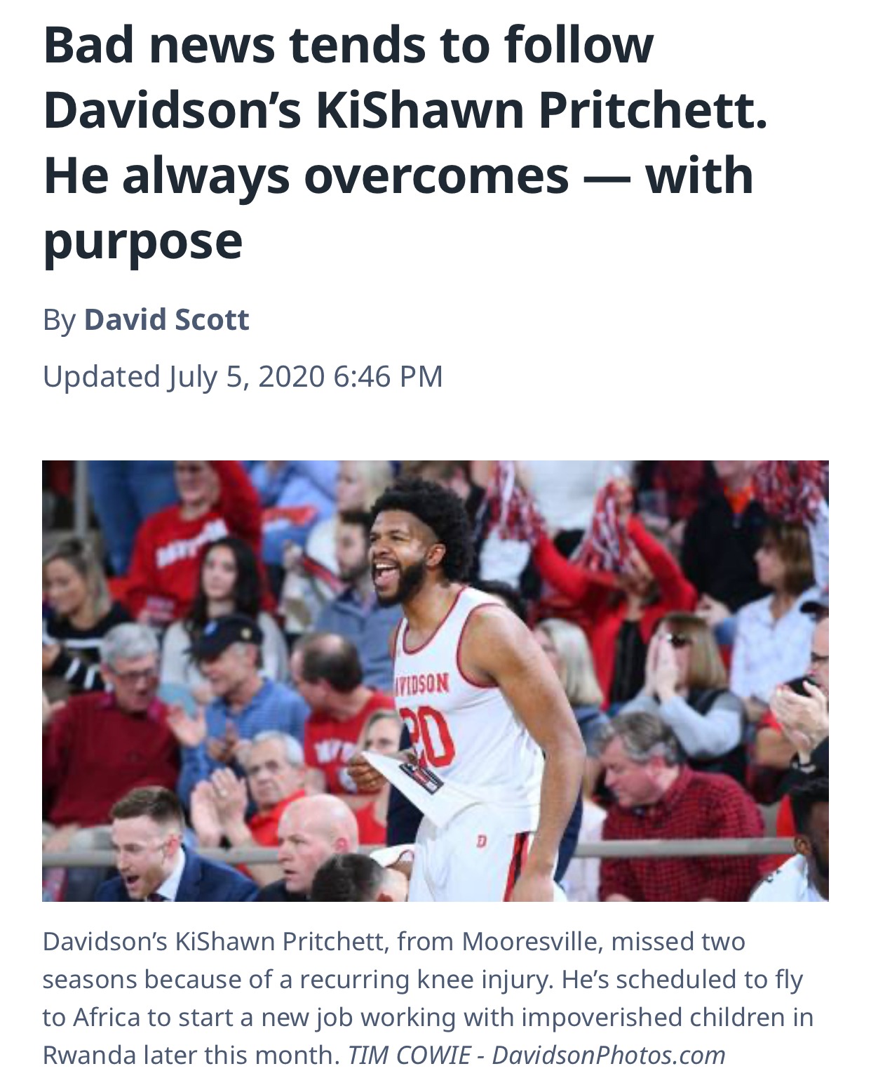 Charlotte Observer story about KiShawn Pritchett and overcoming setbacks